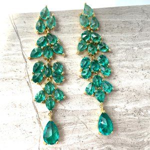 NEW~ Anthropologie Green Crystal drop Earrings